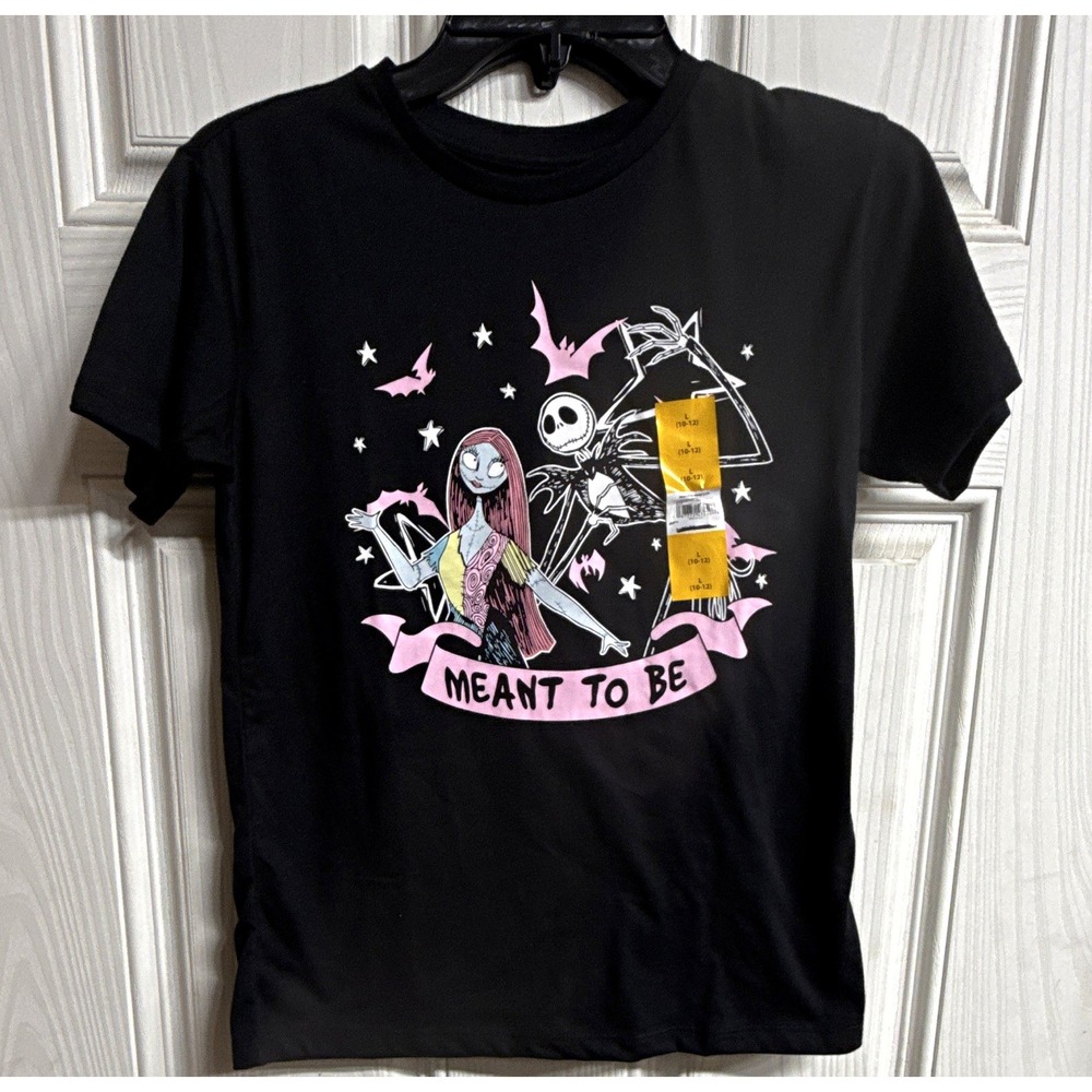 Disney Nightmare Before Christmas Girls L 10/12 Black Graphic Tee Jack Sally